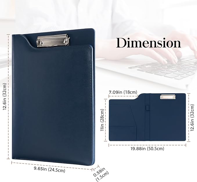 ProCase Clipboard Folder Portfolio, A4 Leather Padfolio Clipboard, Professional Business Portfolio Folder for Interview Resume Office Conference -Darkblue