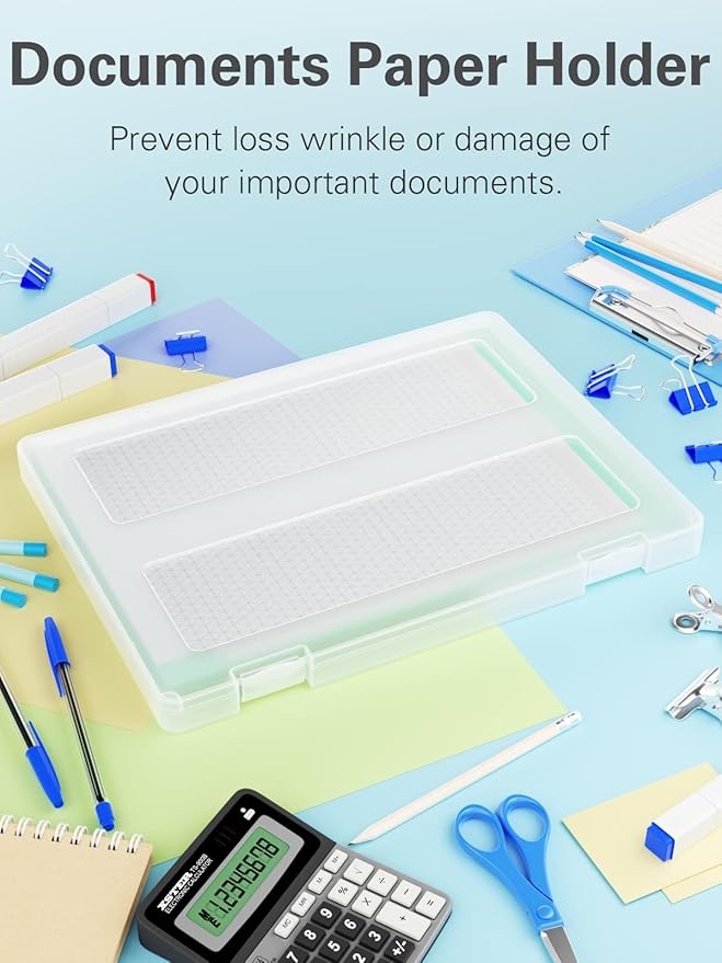 4-Pack A4 Plastic Paper Organizer Box, Scrapbook Storage for 8.5” x 11” Letter Papers, Portable Document Holder, Photo Storage Box Sticker Art Supplies Organizers, 12.2” x 8.9” x 0.7” Inner Size