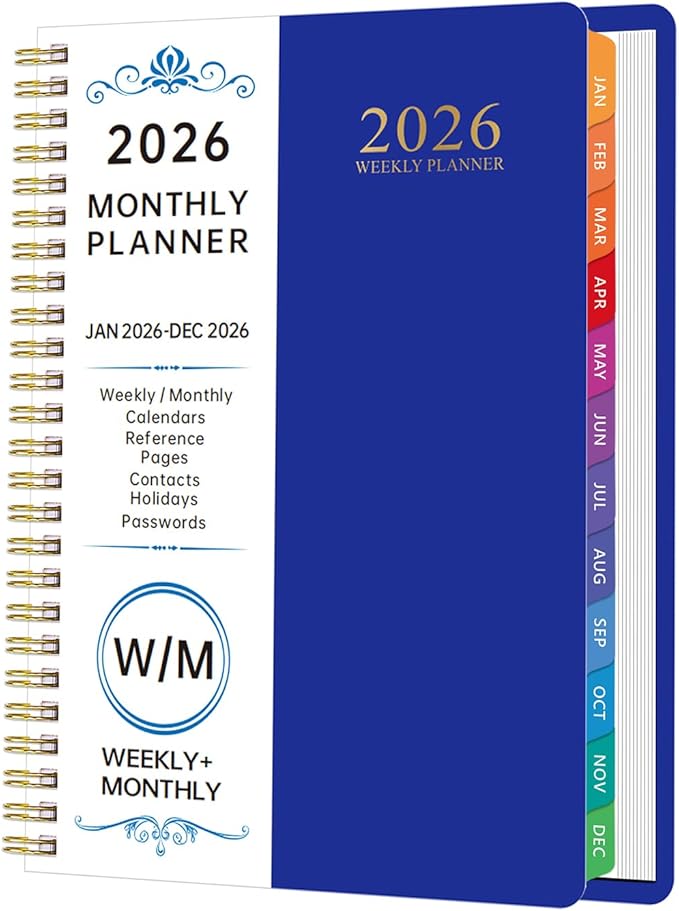 2026 Planner Weekly and Monthly, 2026 Academic Year (January 2026 - December 2026) Calendar wirh Tabs, Agenda Book for School Student, Teachers, Office Supplies,Home, 6" x 8.5" (Blue JAN2026-DEC2026)