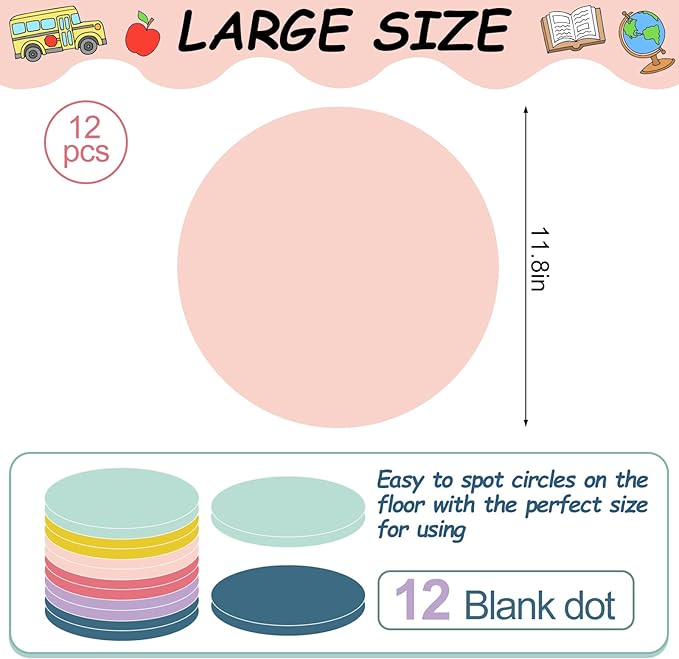 JarThenaAMCS 12PCS 12'' Oh Happy Day Large Dry Erase Dots Circles Spots Decals Waterproof Removable Marker Stickers for School Classroom Wall Whiteboard Teachers Teaching Students Supplies