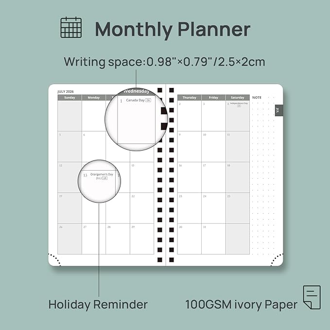 POPRUN Pocket calendar 2026-2027,pocket planner Jul 2026-Jan 2027, 6.5" x 3.5" Small Planner for Purse,Inner-pocket Weekly Planners with Hardcover, Tabs, Ruler, Pen Loop ,Unisex Weekly Planners for Organizing and Office - Violet