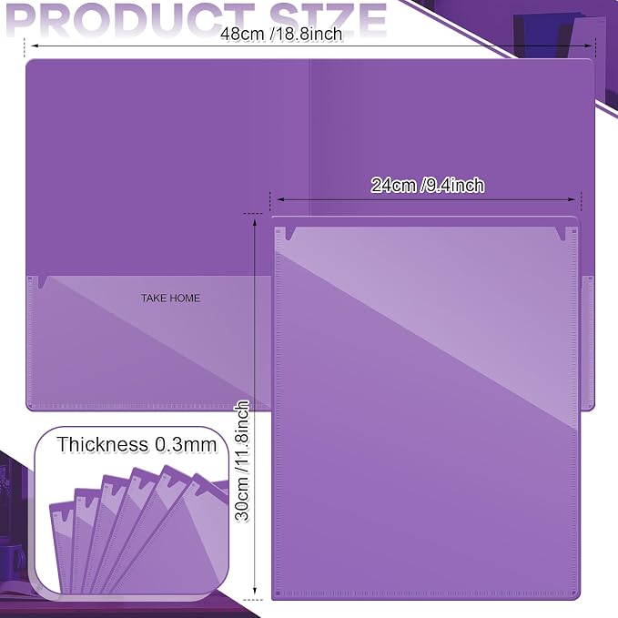 Henoyso 24 Pcs Folders with Pocket School to Home Folder Heavy Duty 2 Pocket Homework Folders with Clear Front Pockets for School Students Parent Teacher Communication (Purple)