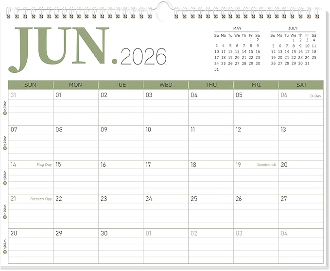 GuassLee Wall Calendar 2026, 2026-2027 Calendar Wall Runs from Jun. 2026 to Dec. 2027, 19-Month Hanging Calendar Spiral Bound for Office School Home Planning and Organizing, 14” x 11”