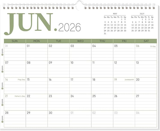 GuassLee Wall Calendar 2026, 2026-2027 Calendar Wall Runs from Jun. 2026 to Dec. 2027, 19-Month Hanging Calendar Spiral Bound for Office School Home Planning and Organizing, 14” x 11”