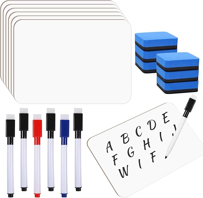 6 Sets Small Dry Erase Board Small Whiteboard 5" x7'' Mini Double Sided Dry Erase Lap White Boards with Markers Erasers Perfect Supplies for Teachers Lapboards