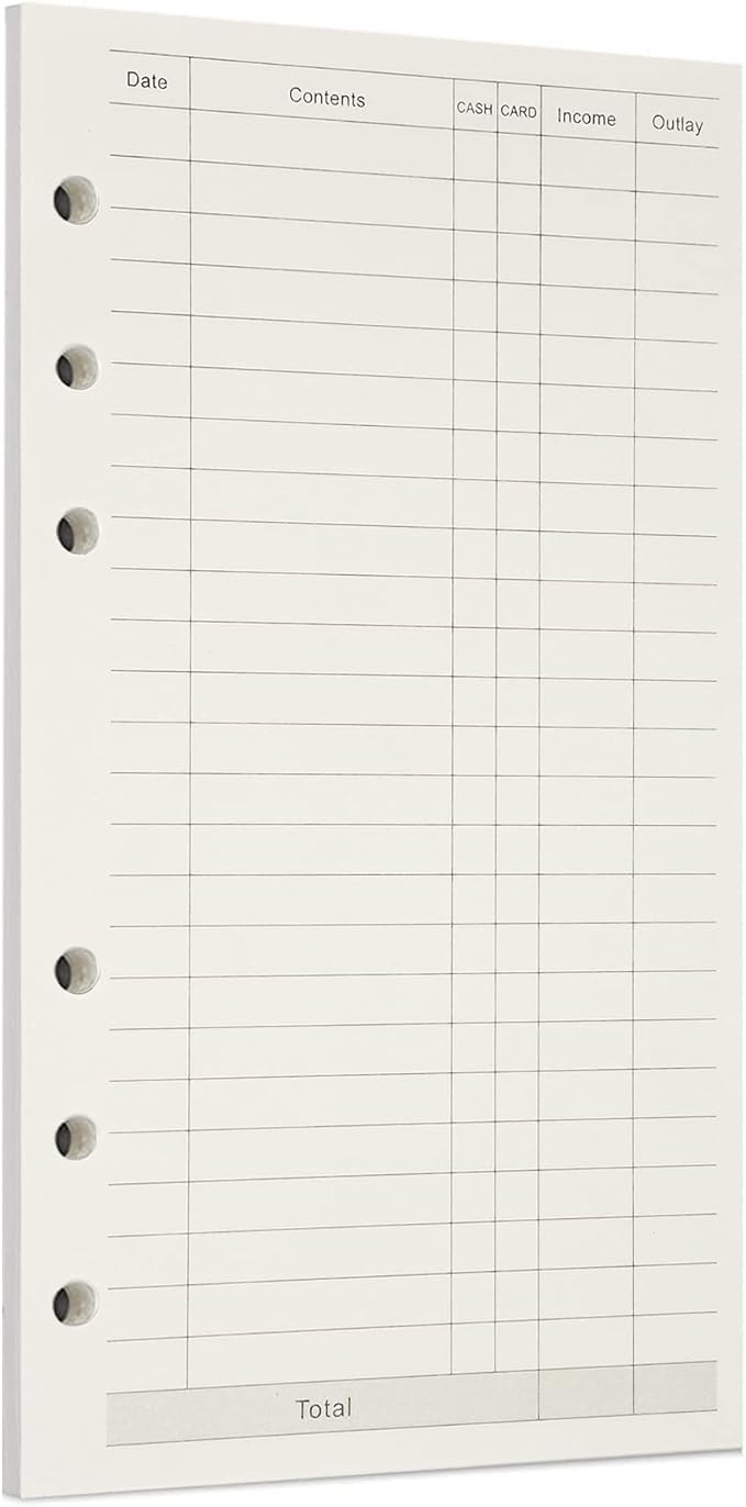 Zelten 1 Pack A6 45 Sheets/90 Pages Finance Loose Leaf Punched Paper Refills Paper for 6 Hole Binder Personal Organizer Diary Notebook Refillable Planner