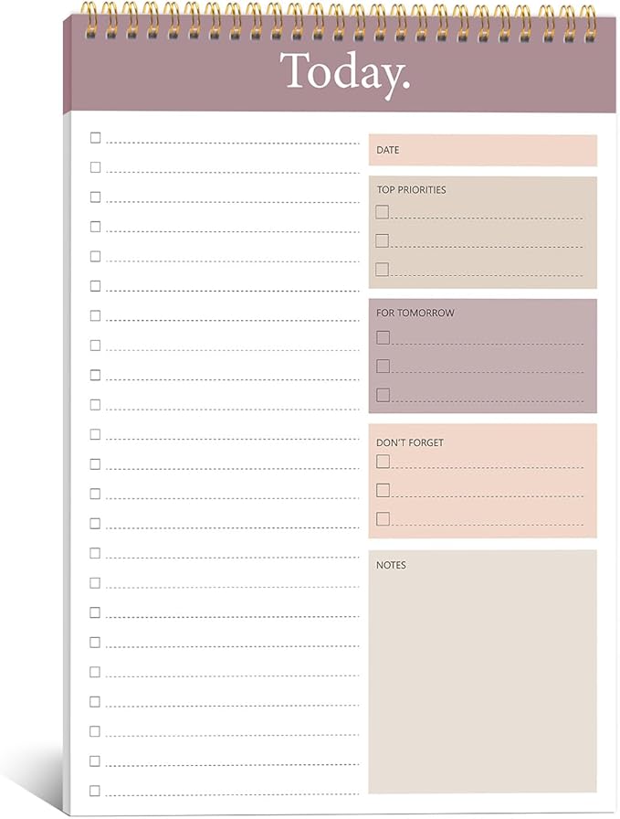 KMQOY To Do List Notepad - Daily Planner Pad Undated 52 Sheets Spiral Today Planner Note Pad Premium Thick Paper 6.5" x 9.8" For Work and Personal Organized - brown