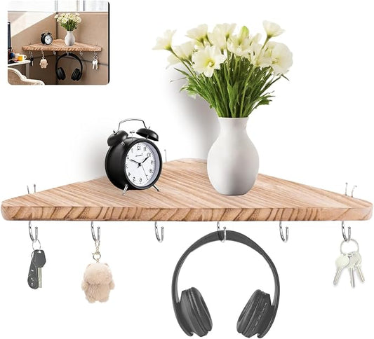 Cubicle corner shelf with hook：1pcs 16.5in wood triangle cubicile hanging shelves organization accessories fabric walls organizer for use in office cubicles office stylish decoration for women's desks