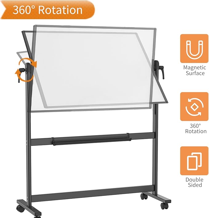 VIZ-PRO Double-Sided Magnetic Mobile Whiteboard, 72 x 40 Inches, Rolling Dry Erase Board Easel Stand on Wheels with Black Aluminium Frame for School Office Home