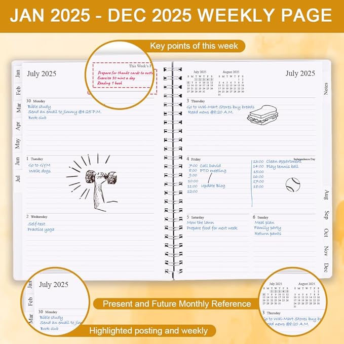 2025 Planner - Planner 2025 for Women & Men, January 2025 - December 2025, Weekly And Monthly Planner with 12 Tabs, 6.4" x 8.5", Leaf