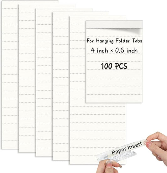 100 Pcs Hanging File Folder Paper Inserts 4 inch Off White Blank File Tab Inserts Thick Cardstock for Hanging Folder (4×0.6 inch)（No Tabs）