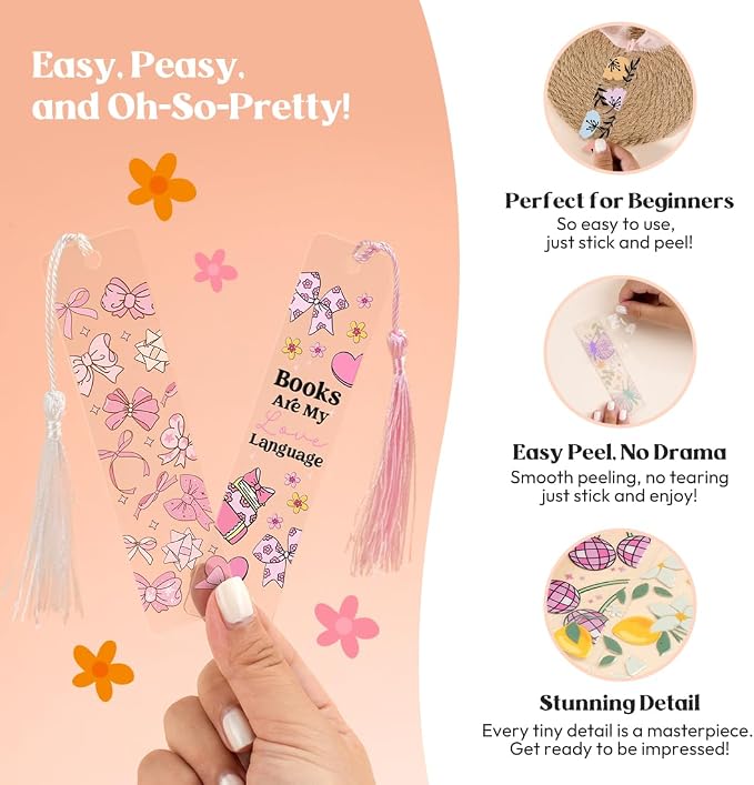Kaciola 36 Sheets Pink Bow Theme UV DTF Bookmark Wraps, Acrylic Bookmark Blanks UV DTF Stickers, Rub on Transfers for Book Lover DIY (Blank Bookmarks Not Included)