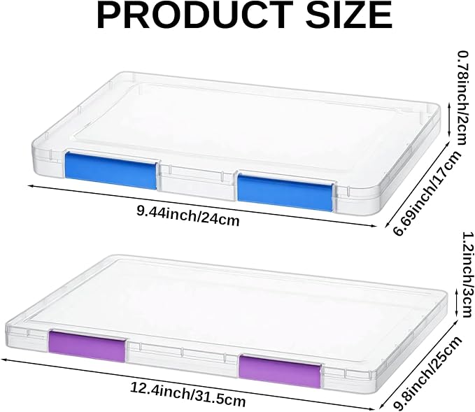 12 Pack Board Game Storage Containers Clear A4 A5 File Box with Labels Multicolor Document Plastic Storage Box Sticker Art Supplies Organizers for Office Home School Supplies(2 Sizes)