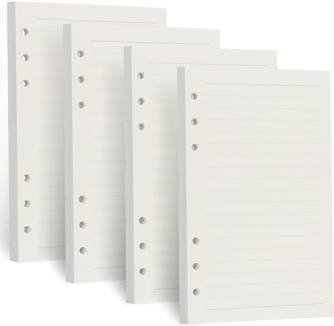 A6 Refill Paper, [4 Pack] Toplive 100GSM Thick Refillable Paper 6 Hole Filler Inserts Loose Leaf Paper 180 Sheets (360 Pages) for 6 Ring Binder Journal Notebook-Lined Paper
