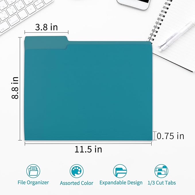 100 Packs Colored File Folders,Royal Blue File Folders Letter Size,1/3 Cut Tabs File Folder,Two-Tone File Folder,Manila File Folders for Office,School and Home,Organization