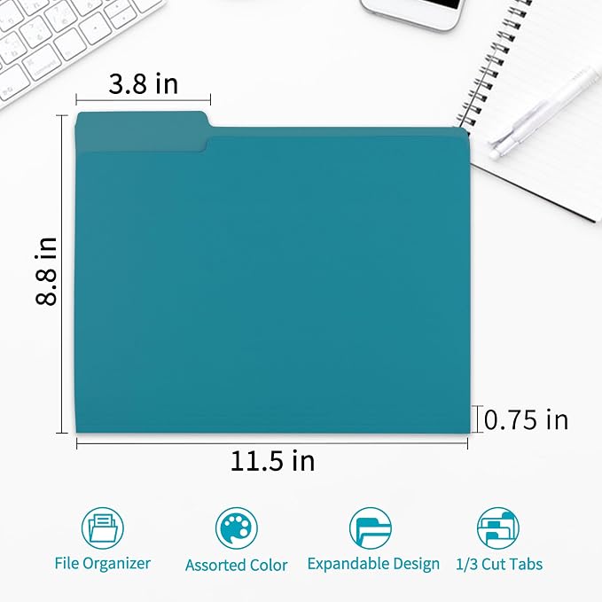 100 Packs Colored File Folders,Royal Blue File Folders Letter Size,1/3 Cut Tabs File Folder,Two-Tone File Folder,Manila File Folders for Office,School and Home,Organization