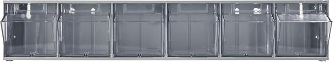 Deflecto Six-bin horizontal tilt bin storage system, 23-5/8w x 3-5/8d x 4-1/2h, Gray (20609B1PK)