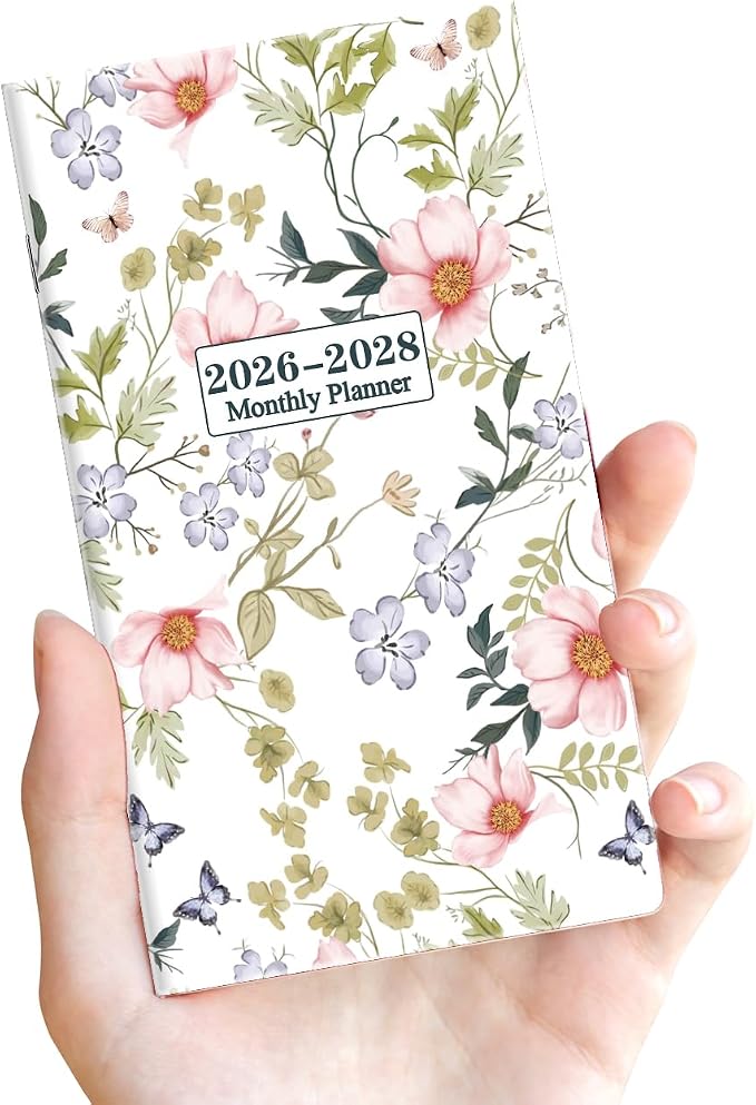 2026-2027 Pocket Calendar for Purse – Mini Monthly Planner from July 2026 to June 2028, 2 Year Monthly Calendar for Organizing & Planning, 3.5" x 6.5", Pink Flower