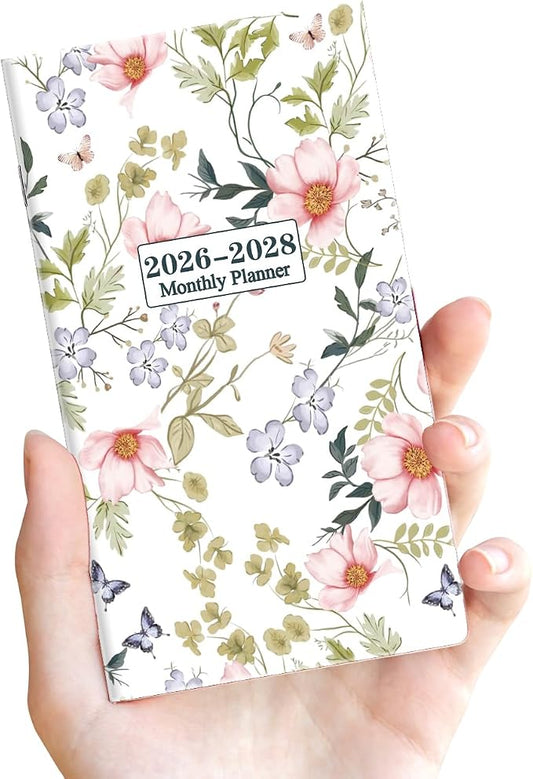 2026-2027 Pocket Calendar for Purse – Mini Monthly Planner from July 2026 to June 2028, 2 Year Monthly Calendar for Organizing & Planning, 3.5" x 6.5", Pink Flower