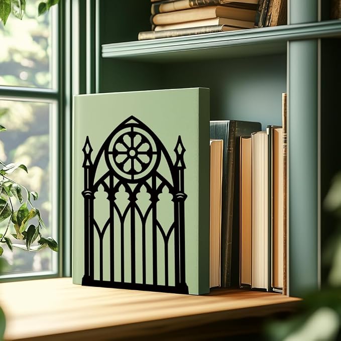 Gothic Gate Book Shelf Decorative Bookends for Shelves, Book Ends for Heavy Books, Metal Bookends for Desk Organizer, Office Library Decor Decorative Books for Home Decor