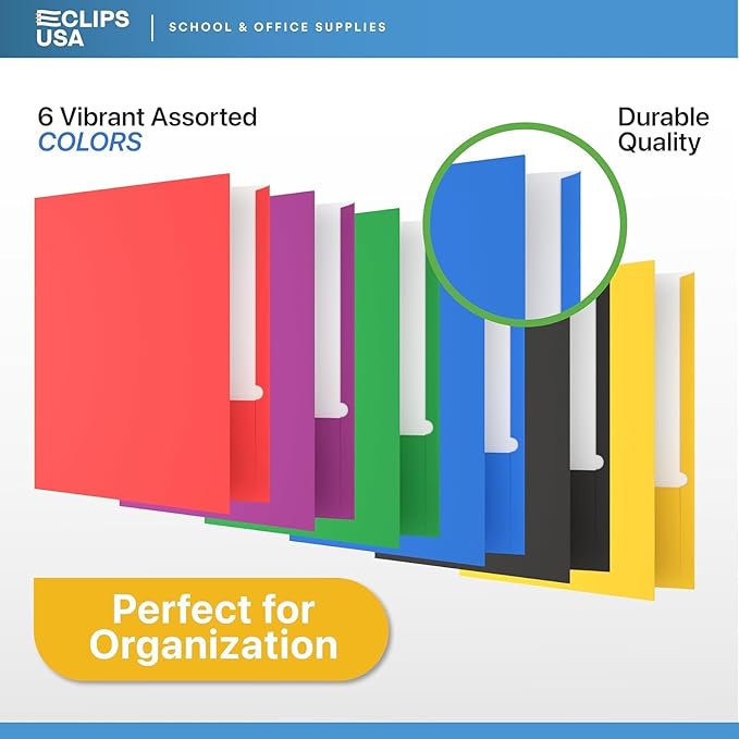 Folders with Pockets 2 Pocket Folders Bulk Holds 100 Sheets (50 Sheets Per Pocket) Assorted Colors Office School (200 Pack)