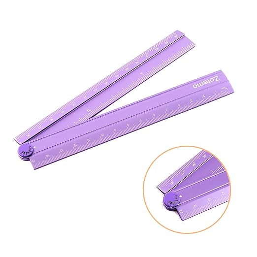 2-in-1 Foldable Metal Ruler & Protractor -15cm Compact to 30cm Extended, Precision Laser Etched Metric Scale, Aluminum Folding Small Ruler for Planner Journaling Drafting Drawing (Lavender)