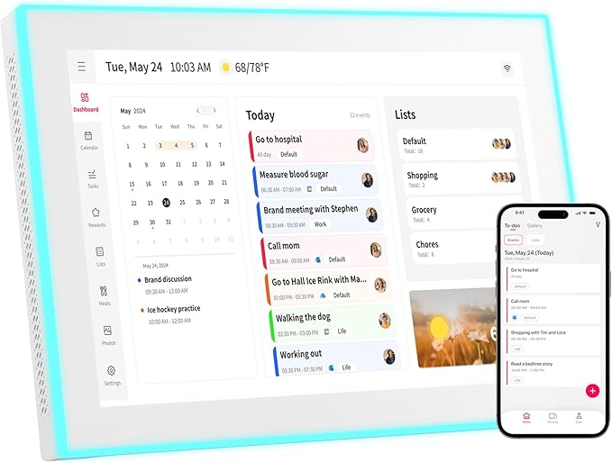 Akimart Calendar: 10.1-inch Wall Planner Digital Calendar & Chore Chart With LED Reminder, Smart Touchscreen Interactive Display for Family Schedules, Hearth Display Digital Calendar, Great for Organizing Your 2026 Year