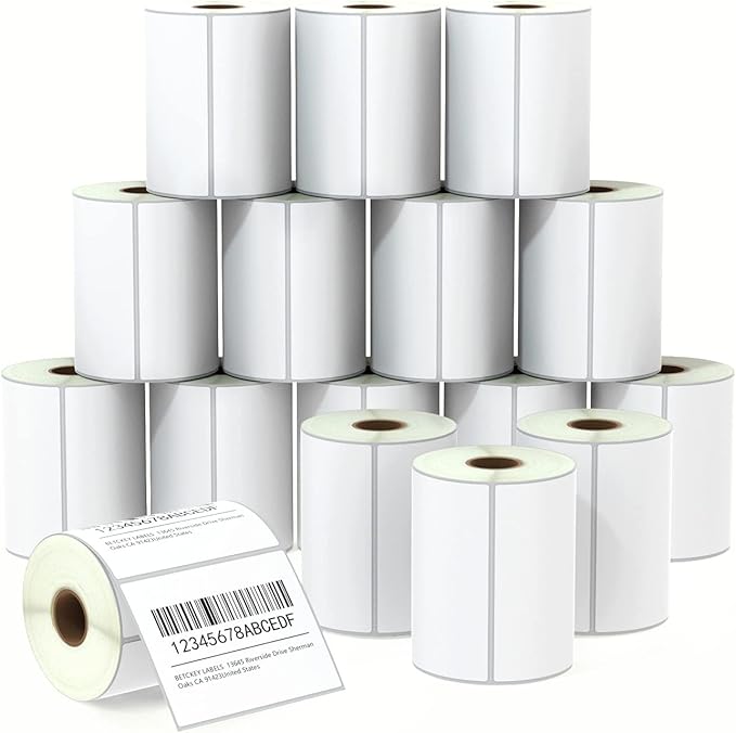 BETCKEY - 4" x 3" (102 mm x 76 mm) Shipping & Multipurpose Labels Compatible with Zebra & Rollo Label Printer,Premium Adhesive & Perforated [16 Rolls, 8000 Labels]