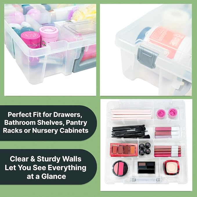 Best Kept Clear Plastic Storage Bin with Dividers | Multi - Use Container for Bathroom Counter, Kitchen, Pantry, Makeup & Beauty Essentials, 1 Pack