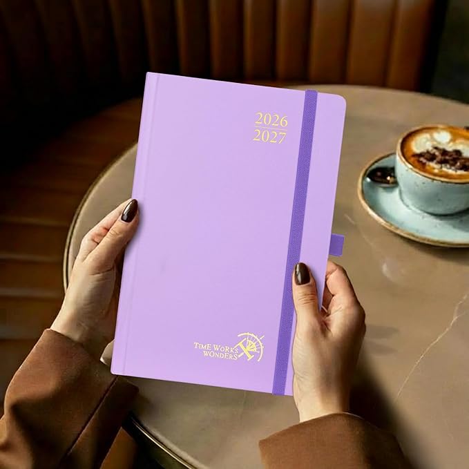 POPRUN 2026-2027 Daily Planner One Page Per Day (Medium - 5.75" x 8.5") - Academic Calendar Book(July 2026 - June 2027), 2026 Day Appointment Book with Pen Holder, Hardcover - Violet