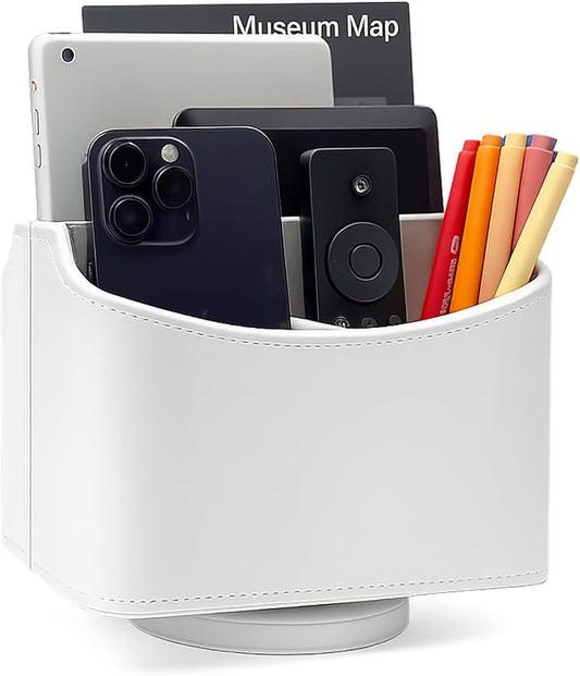 UnionBasic Rotating Desk Organizer, 360 Desk Spinning Caddy, Desktop TV Guide/Mail/Media/Remote Controller Holder Organizer,White