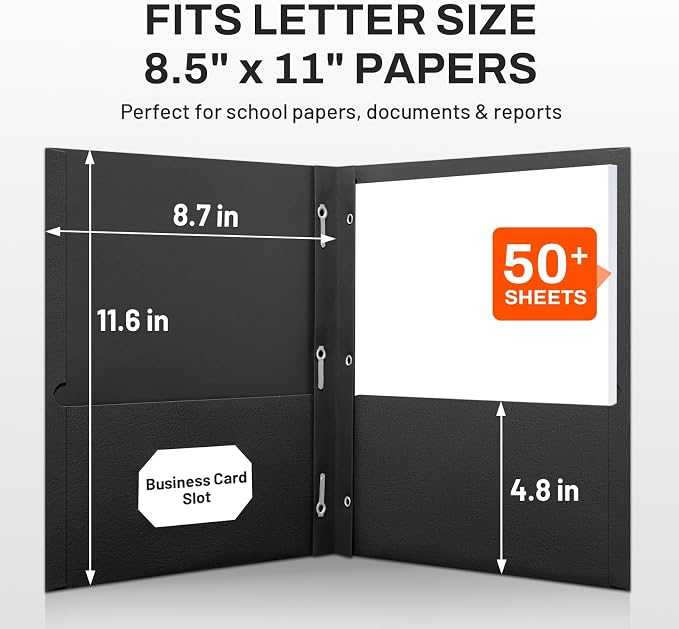 SUNEE 2 Pocket Folders with Prongs (25 Pack, Black), Paper Folders with 2 Pockets and 3 Prongs Fit Letter Size Paper, Folders with Prongs for School Office Home Business