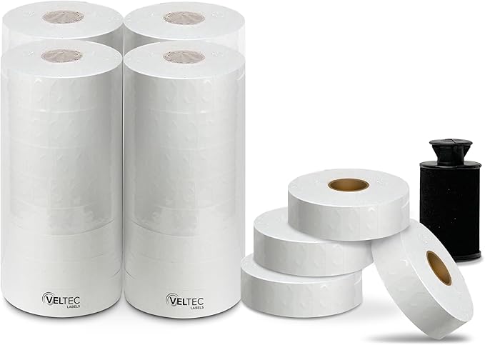 White Labels for Monarch Paxar 1131 One-Line Price Gun, 4 Sleeves, 32 Rolls Pricemarking with 4 Ink Rolls