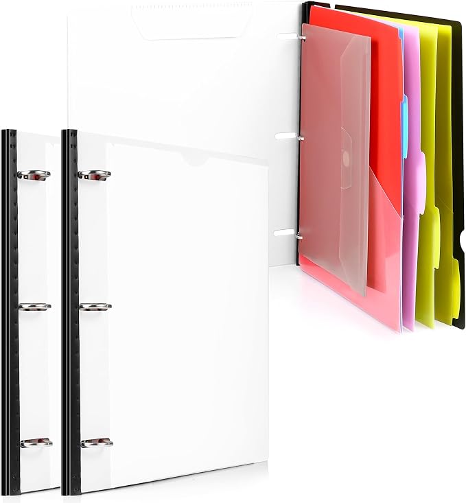 WOT I Telescoping Project Organizer 2-Pack, Refillable Binder with Dividers and Pockets, 13 Pocket Folders, 1 Inch 3 Ring Binder, White