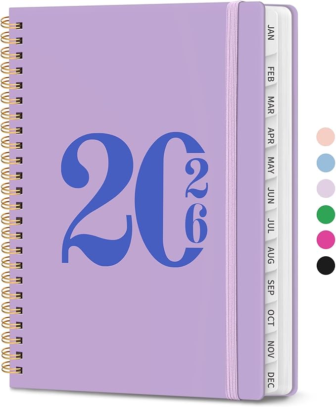 2026 Planner, Weekly and Monthly Calender Planner, Jan 2026 to Dec 2026, Hardcover 2026 Calendar Book with Tabs & Inner Pocket, Office Home School Supplies for Women & Men - A5 (6.3" x 8.5"), Purple