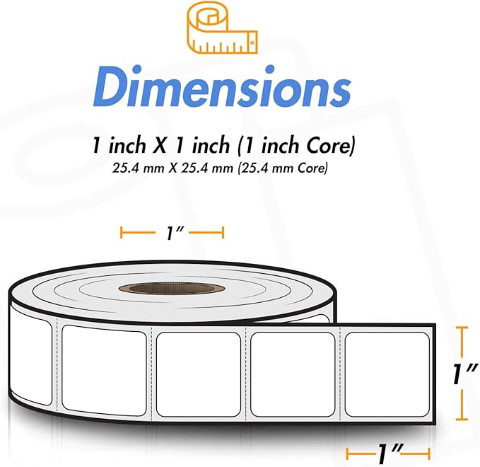 OfficeSmartLabels – 1" x 1" Removable Square Direct Thermal Labels - Compatible with Rollo & Zebra Desktop Printers and More – 1” Core; Perforated, Water & Oil Resistant (20 Rolls, 27600 Labels)