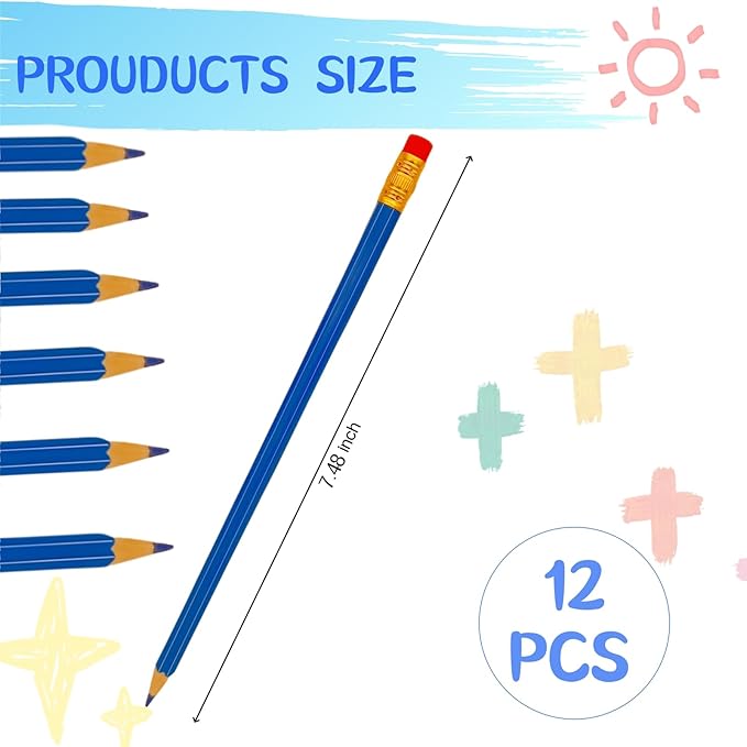 12 Pcs Blue Pencils Erasable Checking Pencils, Pre-Sharpened, for Marking, Coloring, Tests, Grading, Office