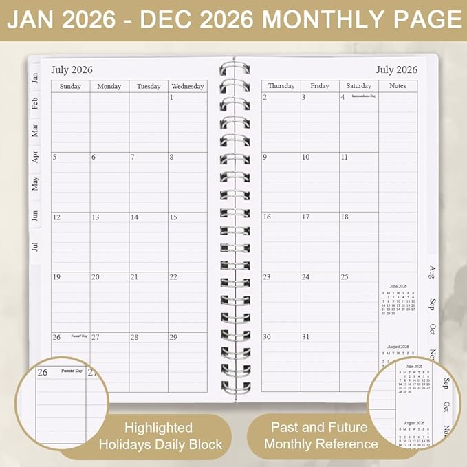 2026 Pocket Planner/Calendar - January 2026 - December 2026, A6 Weekly & Monthly Organizer Notebook & Journal to Track Goals, Easy to Organize Your Daily Life, 3.75" x 6.75", Beige