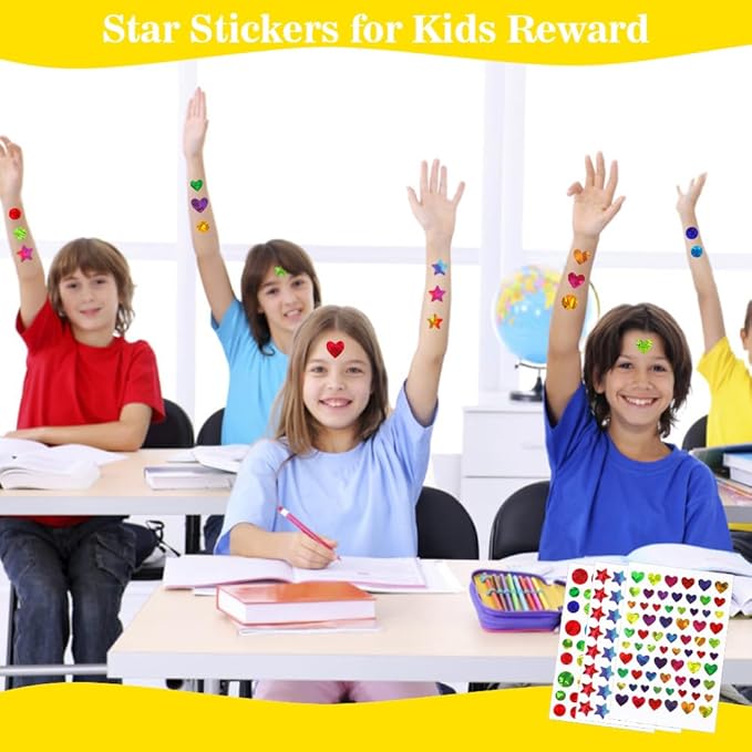 1710 Pcs Star Stickers - Small Stars, Sparkly Holographic Rainbow Round, Glitter Foil Heart Stickers for Kids Reward, Classroom Supplies & DIY Decorations