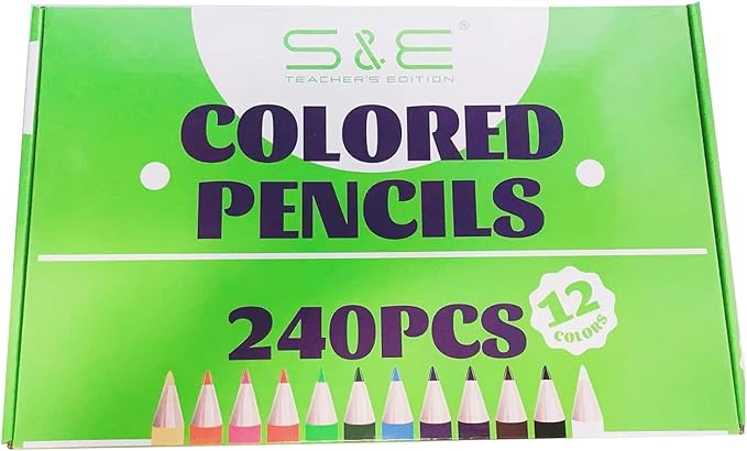 S & E TEACHER'S EDITION Colored Pencils Bulk 12 Assorted Colors Coloring Pencils Set Drawing for Sketch, Woodcase Lead Pencils Arts 240 Count