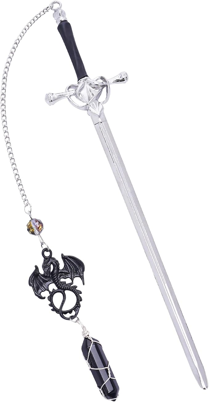 Fourth Wing Sword Bookmark- Fantasy Dragon Book Marks Gift Reading Men Boys Cool Unique Funny Vintage Metal Crystal Page Marker Kids Friend Birthday Students Teacher School Office Supplies