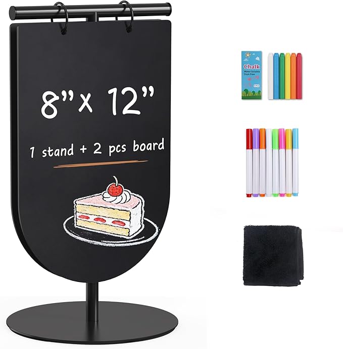 SELEAD Small Chalkboard Words Sign - 8x12 Inch Tabletop Decorative Chalk Board with Metal Stand, Half Circle Double-Sided Message Menu Board for Food, Store, Business, Wedding