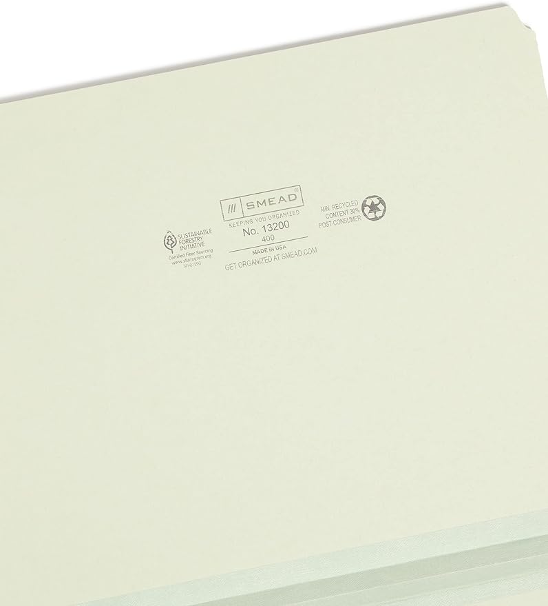 Smead Pressboard File Folder, Straight-Cut Tab, 1" Expansion, Letter Size, Gray/Green, 25 per Box (13200)