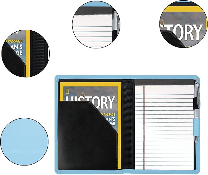 Classic Padfolio/Junior Portfolio Folder Case, Business A5 Binder Organizer Notepad for Men Women, 5 x 8 Writing Pad Included, Sky Blue