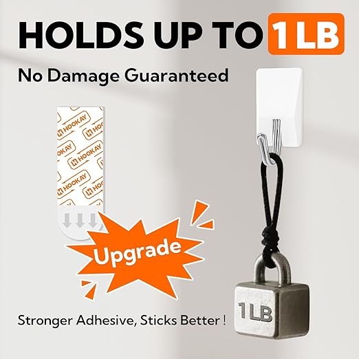 hookay Upgrade Small Adhesive Strips for Damage-Free Hanging, Removable Wall Hooks Strips, No Tools Indoor Adhesive Strips for Small Decor & Living Spaces, 64 White Strips