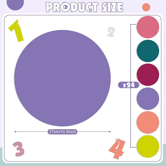 Lincia 24 Pack Colorful Erase Dots Circles 10.5 Inch Removable Vinyl Spot Dry Erase Desktop Writing Spots Set for 100th Day of School Classroom Table Teacher Students Home Desk Wall (Retro Colors)
