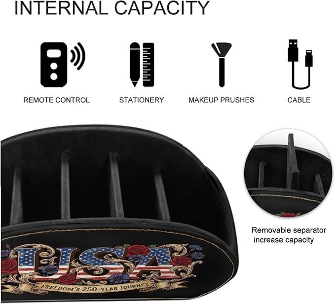 USA 250th Anniversary Remote Control Holder with 5 Compartments, Office Desk Organizers TV Stand Decor Accessory Remote Caddy,Storage for Jewelry/Cosmetic Brushs/Pens