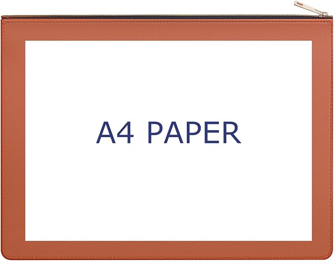 PU Leather A4 File Folder Zipper Document Holder Envelope Folder Case for Receipt Contract (2, Black&Orange)