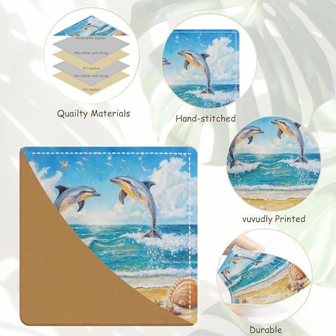 2PCS PU Leather Bookmarks 3.5x3.5 Inch Dolphin Ocean Design | PU leather bookmarks with dolphin ocean design for novels, journals, planners, students, teachers and book lovers.