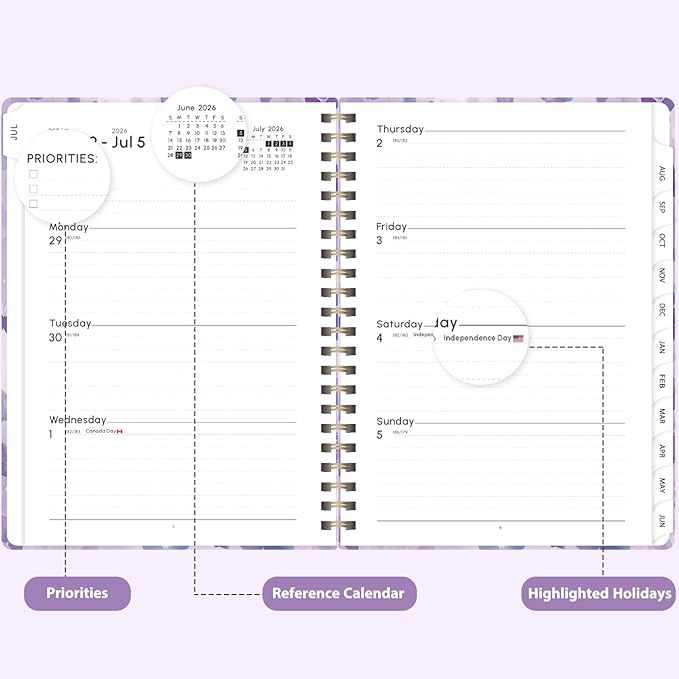 Academic Planner 2026-2027, Weekly and Monthly Agenda Planner, Daily Calendar Planning Notebook (July 2026 - June 2031), School Teacher Student Supplies, Purple Butterflies